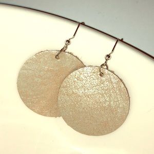 Gold Leather Circle Earrings